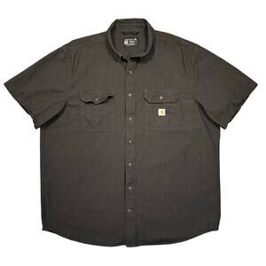 Carhartt Loose Fit Gray Chambray Cotton Short Sleeve Button Shirt Mens 2XL TALL